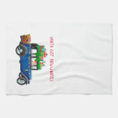 Kerstman die een auto bestuurt theedoek (Horizontaal)