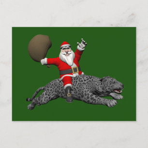 kerstman die een grijze panter bestuurt feestdagenkaart