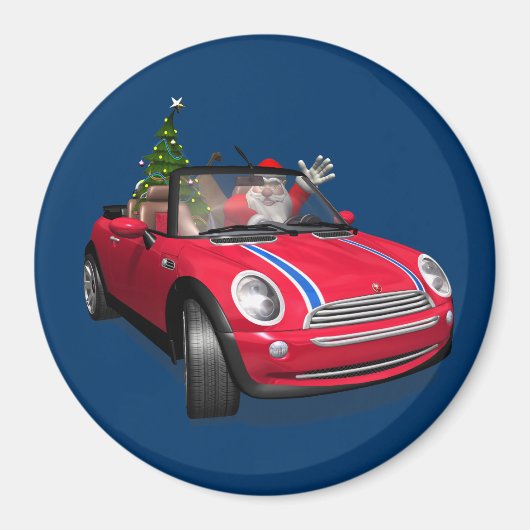 Kerstman die een mini rijdt magneet (Voorkant)