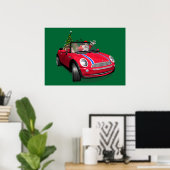 Kerstman die een mini rijdt poster (Thuiskantoor)