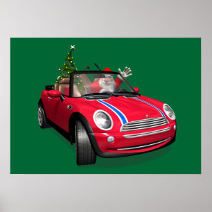 Kerstman die een mini rijdt poster