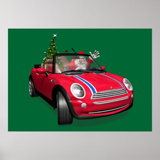 Kerstman die een mini rijdt poster (Voorkant)