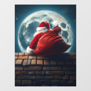 Kerstman die glinsterend door de schoorsteen komt raamsticker