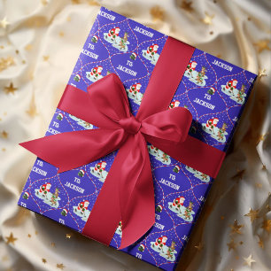 Kerstman die ijshockey speelt Persoonlijke Kerstmi Cadeaupapier