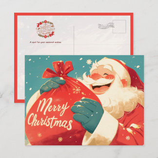 Kerstman die kerstcadeaus voorbereidt briefkaart