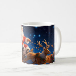 Kerstman die kinder speeltjes levert, rendieren di koffiemok