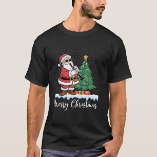 Kerstman die klarinet speelt Kerstboom Lichtjes Le T-shirt