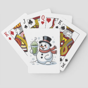 Kerstman die Matcha-drank vasthoudt Kerstmis Pokerkaarten