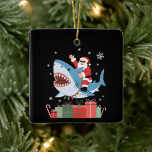 Kerstman die op haai rijdt Kerstmis Pyjama Schatti Keramisch Ornament