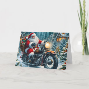 Kerstman die pakketten bezorgt op motorfiets feestdagen kaart