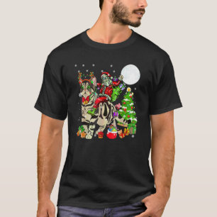 Kerstman die rendier berijdt Amerikaanse korthaar T-shirt