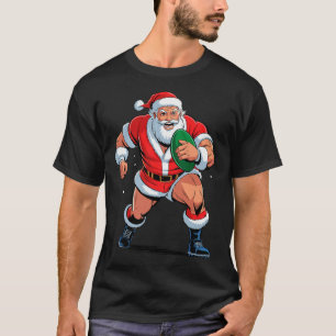Kerstman die rugby speelt, grappige feestdagen Ker T-shirt
