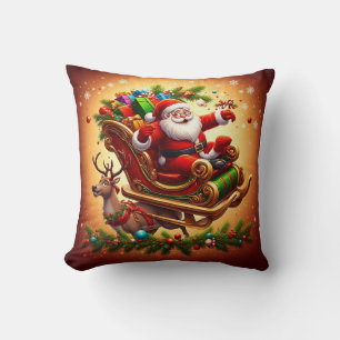 Kerstman die slee rijdt met een rendier kussen