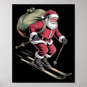Kerstman die van besneeuwde hellingen afschaatst poster