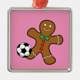 Kerstman die Voetbal Speelt Metalen Ornament