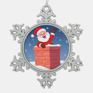 Kerstman die vrolijk zwaait in schoorsteen tin sneeuwvlok ornament