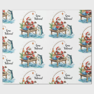 Kerstman die zit te vissen tijdens de kersttijd cadeaupapier