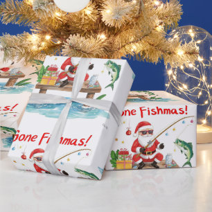 Kerstman die zit te vissen tijdens de kersttijd cadeaupapier