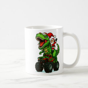 Kerstman Dinosaur Trex Monster Truck Prettig Kerst Koffiemok