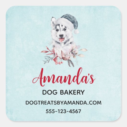 Kerstman Dog in een Santa Hat Business Vierkante Sticker (Voorkant)