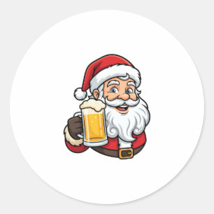Kerstman Drinkende Bier Kerst Grafiek Ronde Sticker