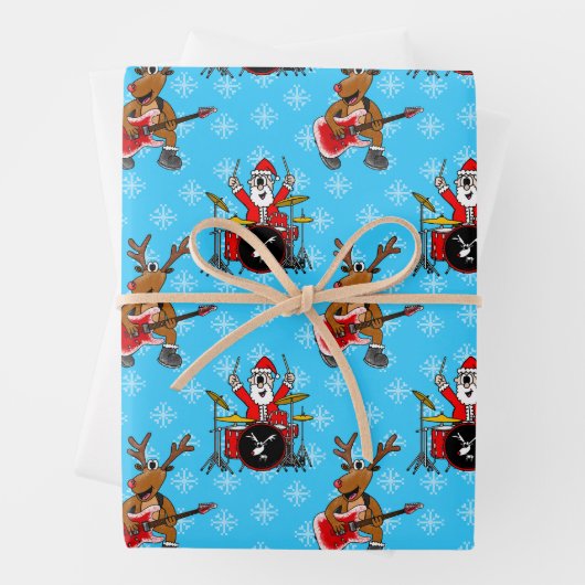 Kerstman Drums Rudolf Gitaarpatroon Inpakpapier Vel (In situ)