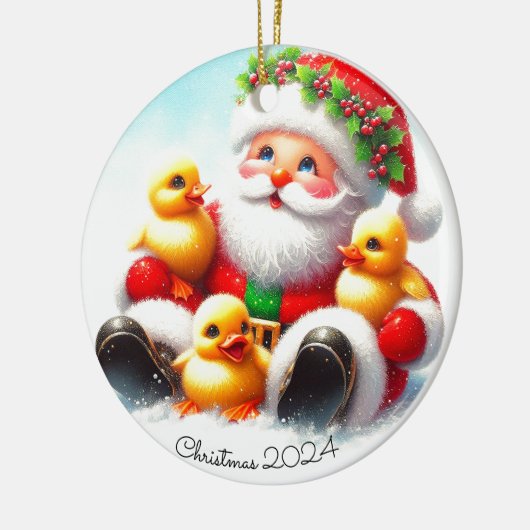 Kerstman Ducklings Kerstversiering Keramisch Ornament (Links)