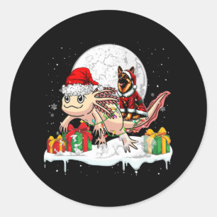 Kerstman Duitse herder rijden Axolotl Kerstmis Eig Ronde Sticker