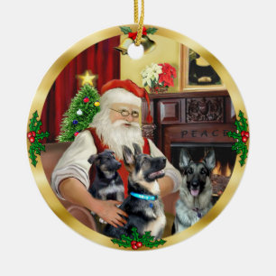Kerstman / Duitse Herdershond en Puppy Keramisch Ornament