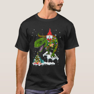 Kerstman Dwerg op T Rex Rendier Kerstlicht Liefheb T-shirt