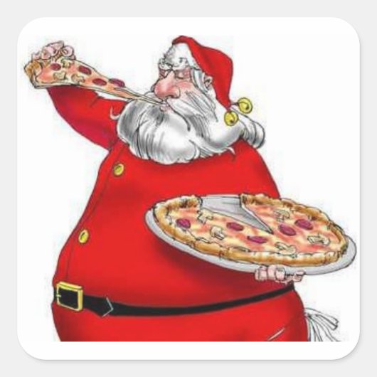  kerstman Eating Pizza Vierkante Sticker (Voorkant)
