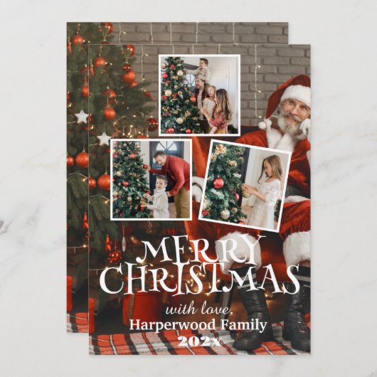 Kerstman eenvoudig elegante familie kerst Foto Feestdagenkaart (Voorkant / Achterkant)