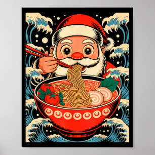 Kerstman eet Ramen Noedels Japanse Kerstmis Poster