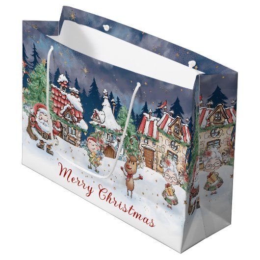 Kerstman Elf Rudolph Gift Bag Groot Cadeauzakje (Voorkant Gekanteld)