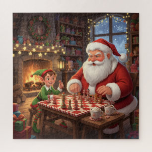 Kerstman & Elf schaakspel Kerstmis Legpuzzel