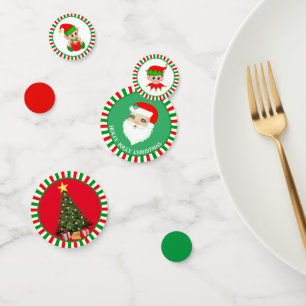 Kerstman & elfen op rood groen confetti