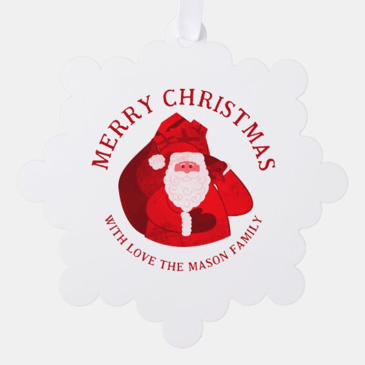 Kerstman en aangepaste foto en naam ornament kaart (Voorkant)