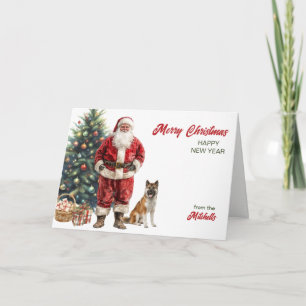 Kerstman en Akita-hond kerst Feestdagen Kaart