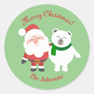 Kerstman en Beer Kerst Ronde Sticker