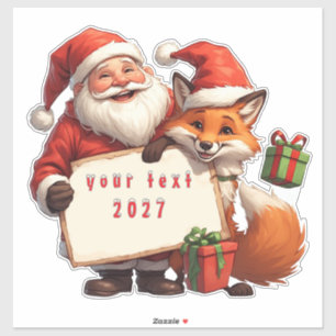 Kerstman en blije vos sticker