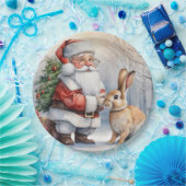 Kerstman en Bunny Natuur Illustratie Papieren Bordje (Feest)