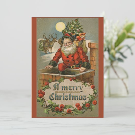 Kerstman en Chimey kerst Kaart (Staand voorkant)