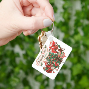 Kerstman en dansende kinderen in vintage stijl sleutelhanger