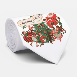 Kerstman en dansende kinderen in vintage stijl stropdas