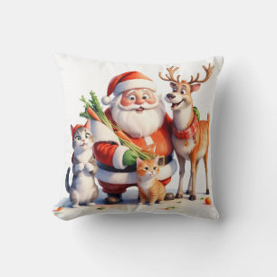 Kerstman en de kattenfamilie voeren rendieren in d kussen