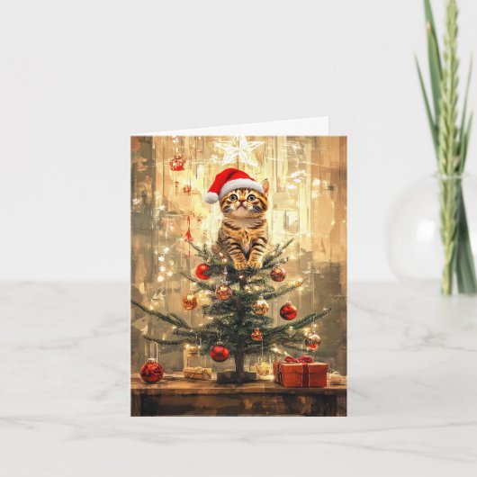 Kerstman en de kerstboom feestdagen kaart (Voorkant)