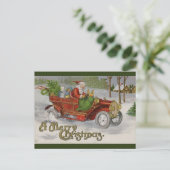  kerstman en de rode auto kerstgroeten briefkaart (Staand voorkant)