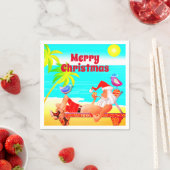 Kerstman en de vogels strand Vrolijk kerstfeest Servet (Insitu)