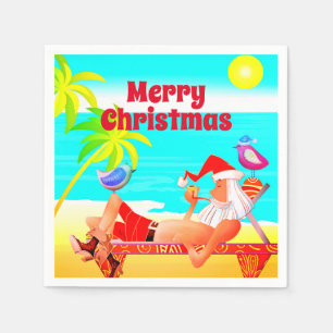 Kerstman en de vogels strand Vrolijk kerstfeest Servet