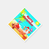 Kerstman en de vogels strand Vrolijk kerstfeest Servet (Hoek)